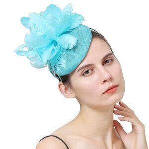 3154 Sinamay Fascinator Hat With Top Flower, Women Feather Headwear